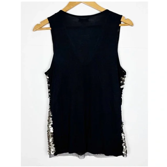 Cache Top Women’s Size Medium Sequin Embellished V Neck Sleeveless Black Party - Picture 2 of 6